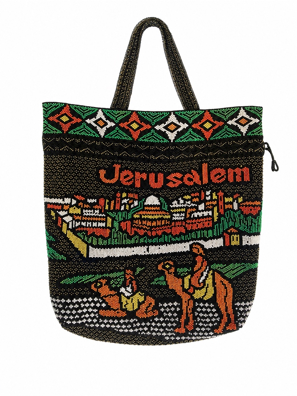 Jerusalem Handmade Beaded Tote Bag Holy Land Camel Scene Israel Souvenir